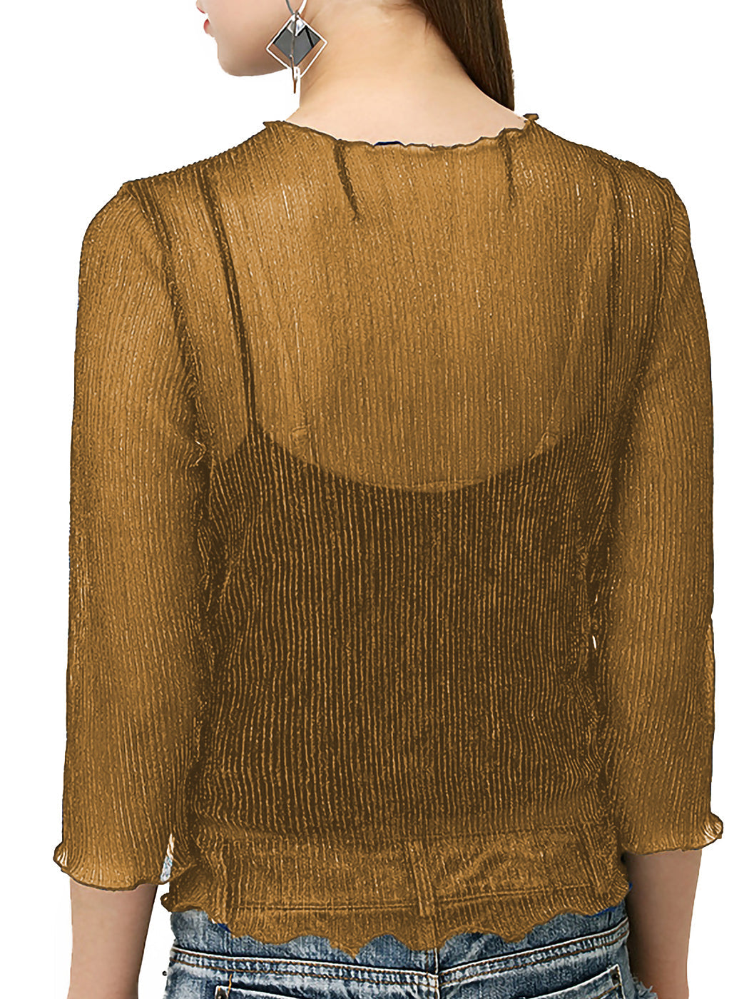 Top sexy de malla transparente con mangas 3/4