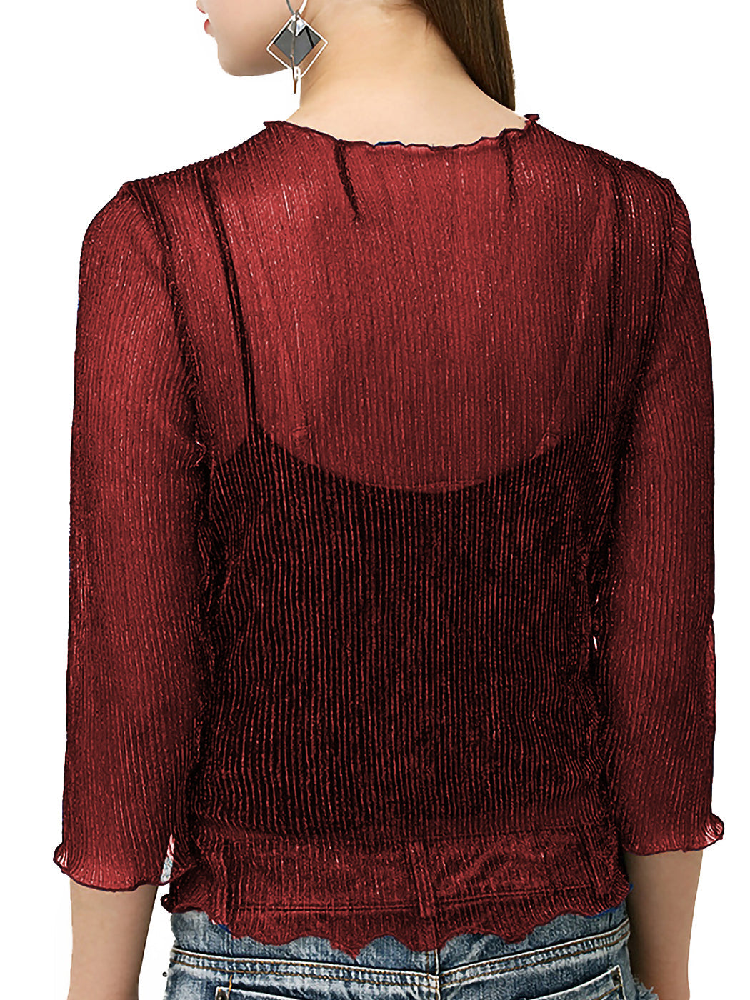 Top sexy de malla transparente con mangas 3/4