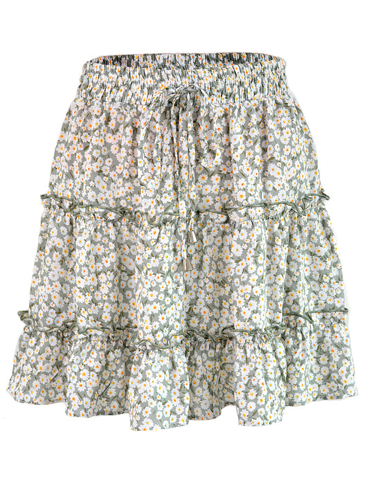 Minifalda con volantes y cordón ajustable con cintura elástica y estampado floral estilo bohemio de verano