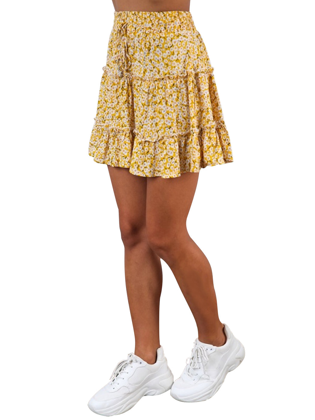 Minifalda con volantes y cordón ajustable con cintura elástica y estampado floral estilo bohemio de verano