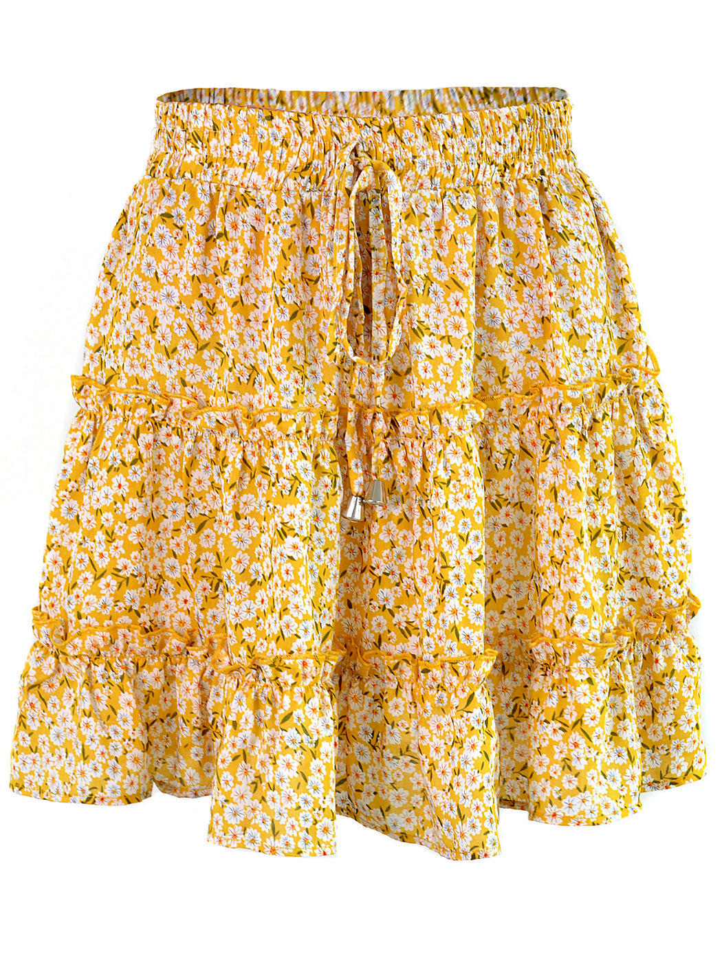 Minifalda con volantes y cordón ajustable con cintura elástica y estampado floral estilo bohemio de verano
