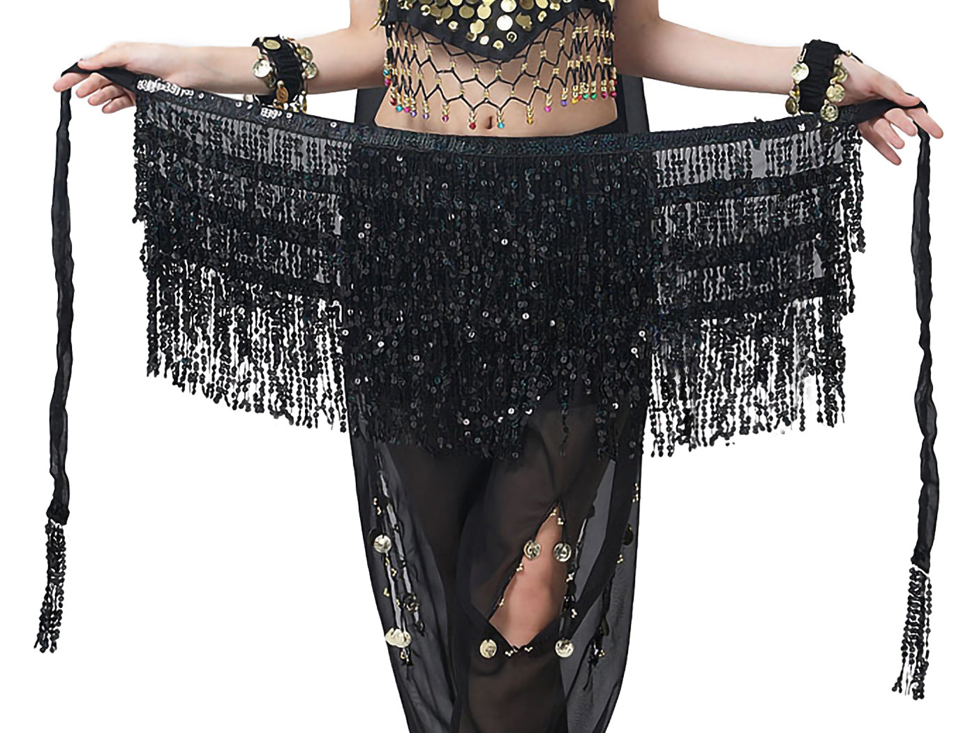 Fringe Tassel Sequin Tie Up Wrap Skirt Hip Scarf Cover Up