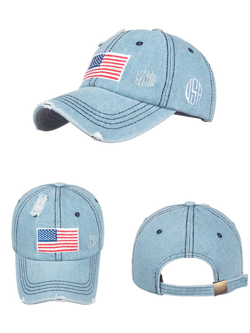Gorra de algodón lavado con parche bordado de la bandera estadounidense del 4 de julio de Anna-Kaci