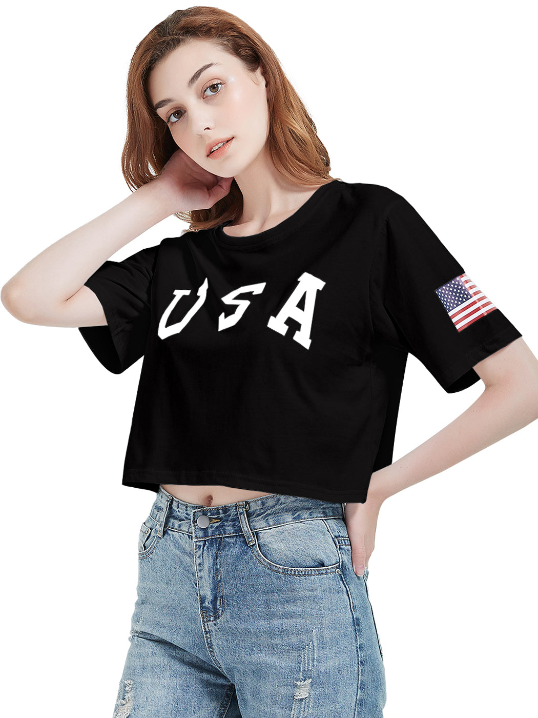 Camiseta de manga corta con estampado de letras para mujer de Anna-Kaci con la bandera de EE. UU. del 4 de julio