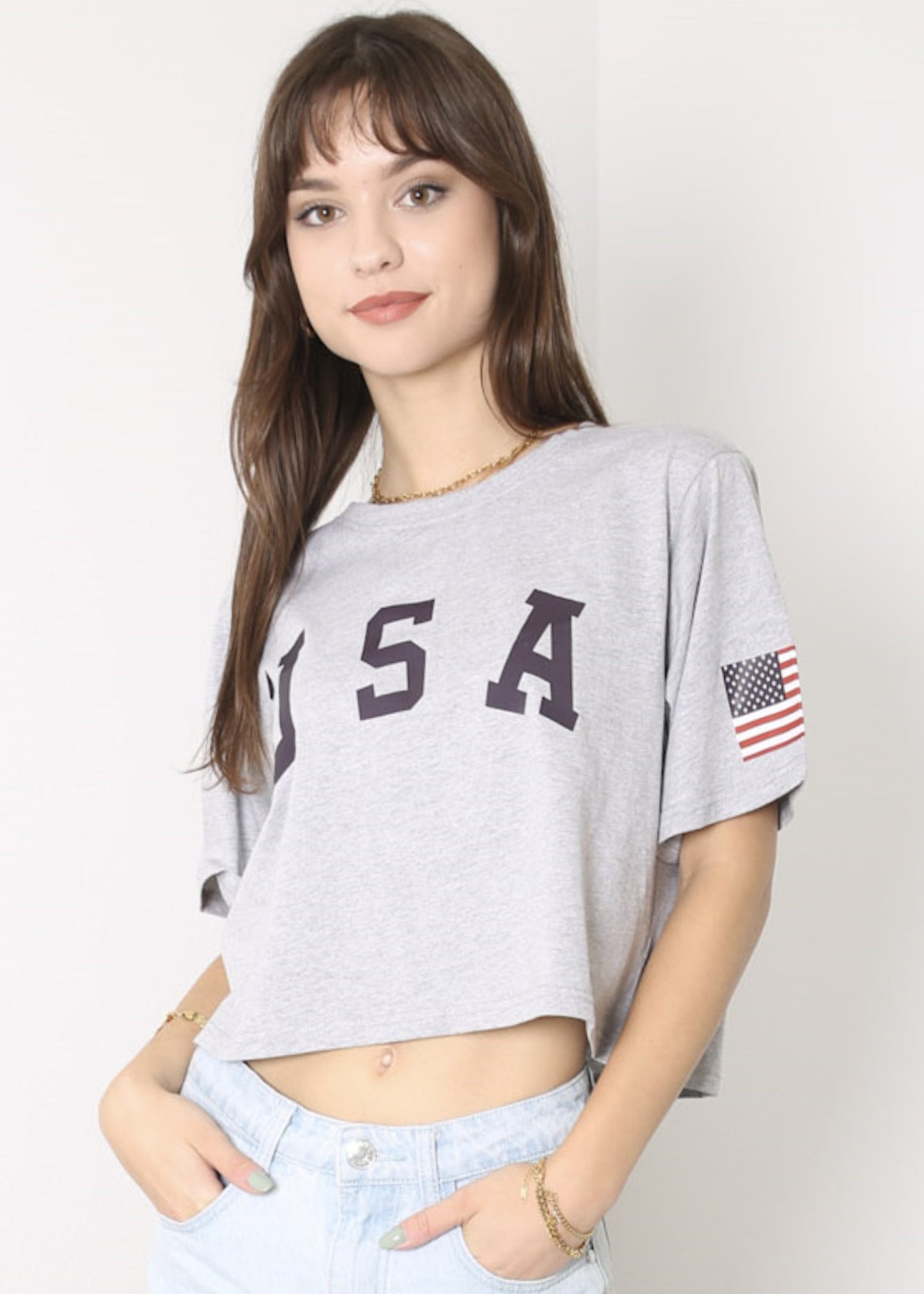 Camiseta de manga corta con estampado de letras para mujer de Anna-Kaci con la bandera de EE. UU. del 4 de julio