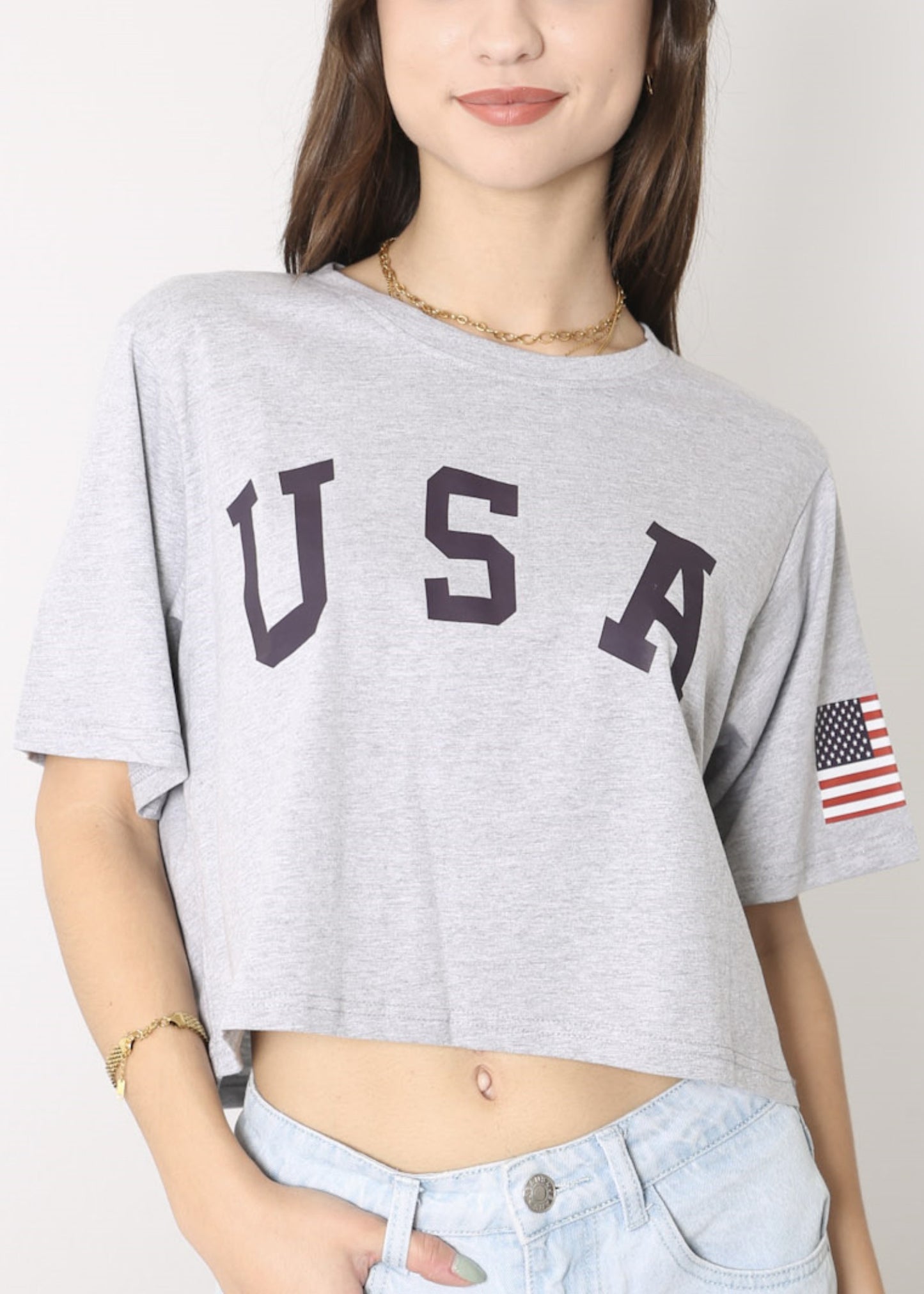 Camiseta de manga corta con estampado de letras para mujer de Anna-Kaci con la bandera de EE. UU. del 4 de julio