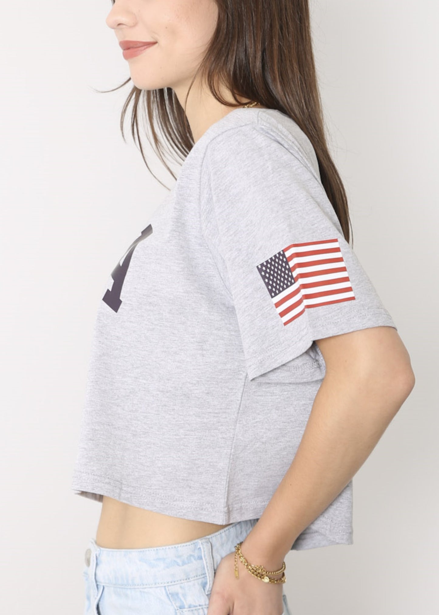 Camiseta de manga corta con estampado de letras para mujer de Anna-Kaci con la bandera de EE. UU. del 4 de julio