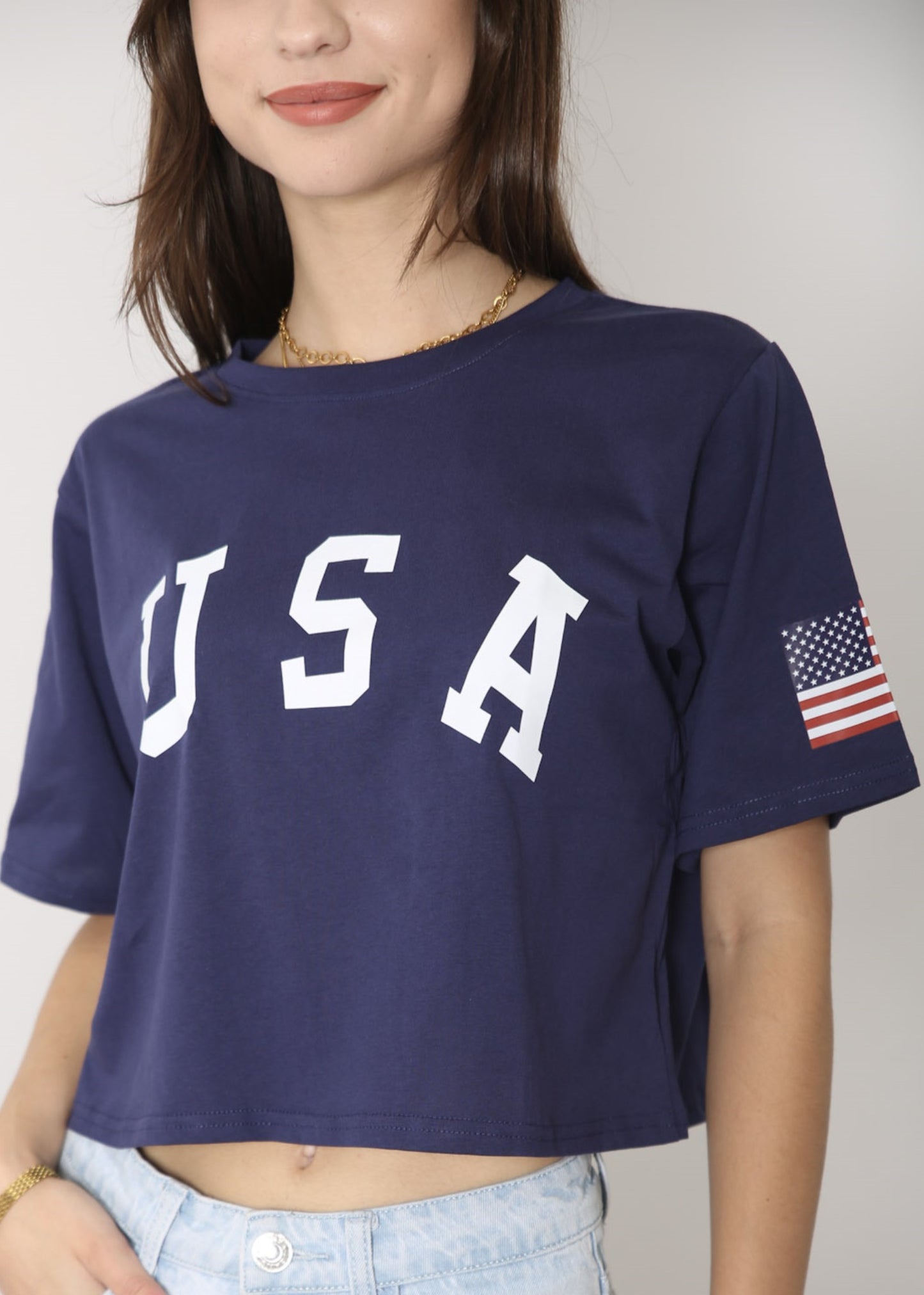 Camiseta de manga corta con estampado de letras para mujer de Anna-Kaci con la bandera de EE. UU. del 4 de julio