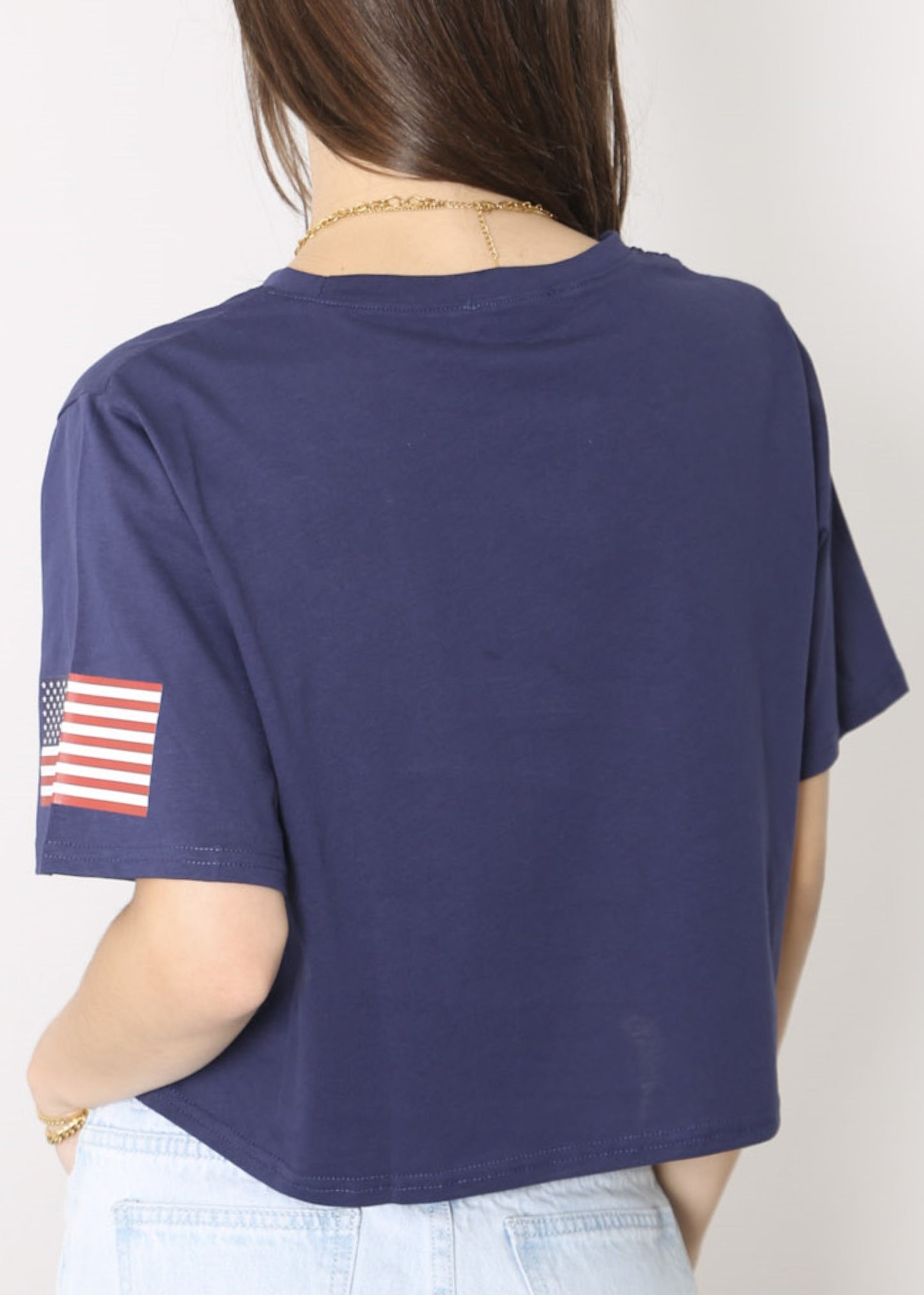 Camiseta de manga corta con estampado de letras para mujer de Anna-Kaci con la bandera de EE. UU. del 4 de julio