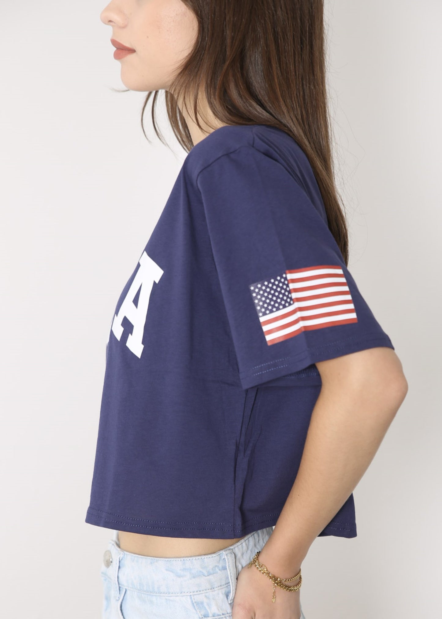 Camiseta de manga corta con estampado de letras para mujer de Anna-Kaci con la bandera de EE. UU. del 4 de julio