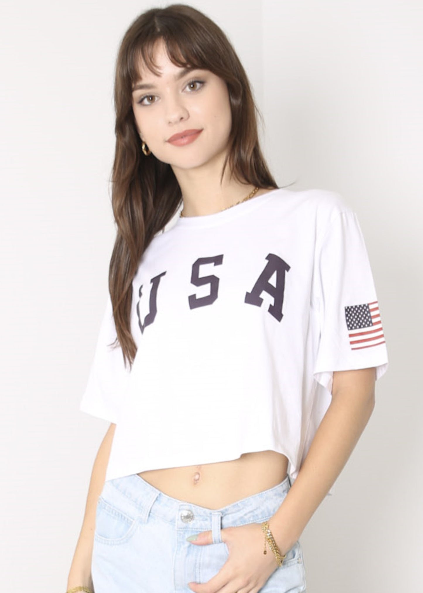 Camiseta de manga corta con estampado de letras para mujer de Anna-Kaci con la bandera de EE. UU. del 4 de julio