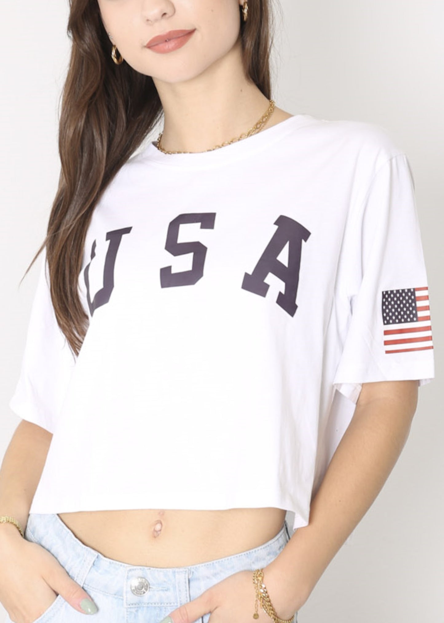 Camiseta de manga corta con estampado de letras para mujer de Anna-Kaci con la bandera de EE. UU. del 4 de julio