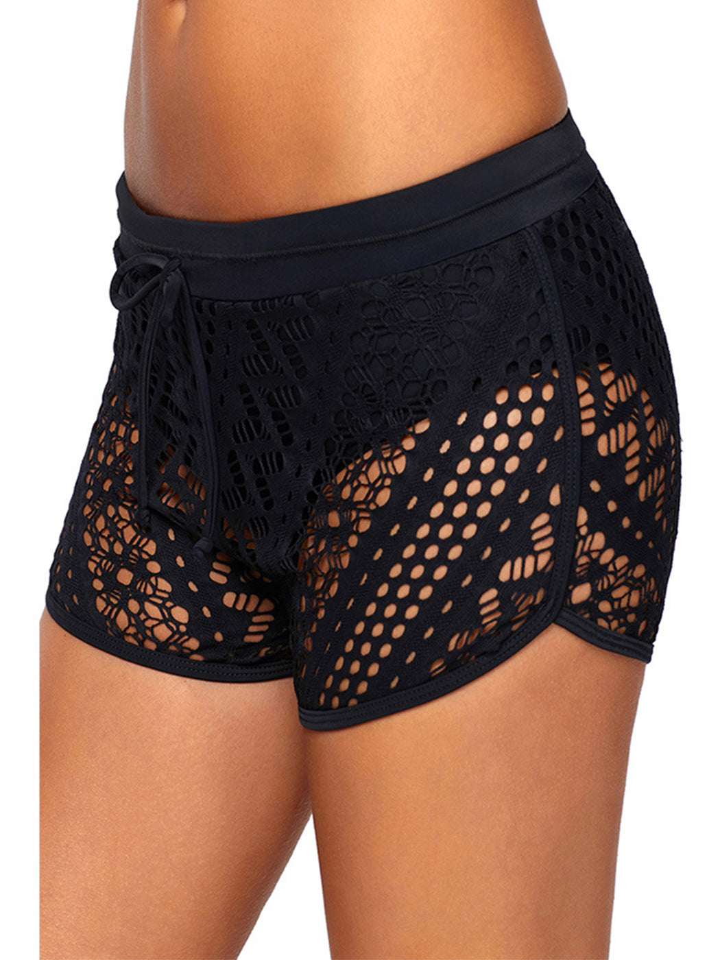 Womens Side Split Waistband Bokini Swim Lace Shorts with Panty Liner