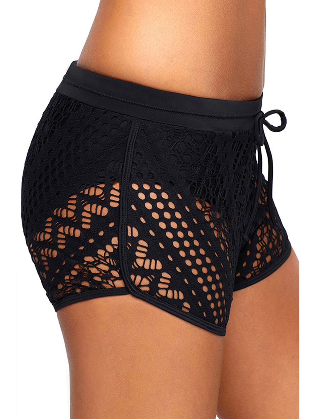 Womens Side Split Waistband Bokini Swim Lace Shorts with Panty Liner