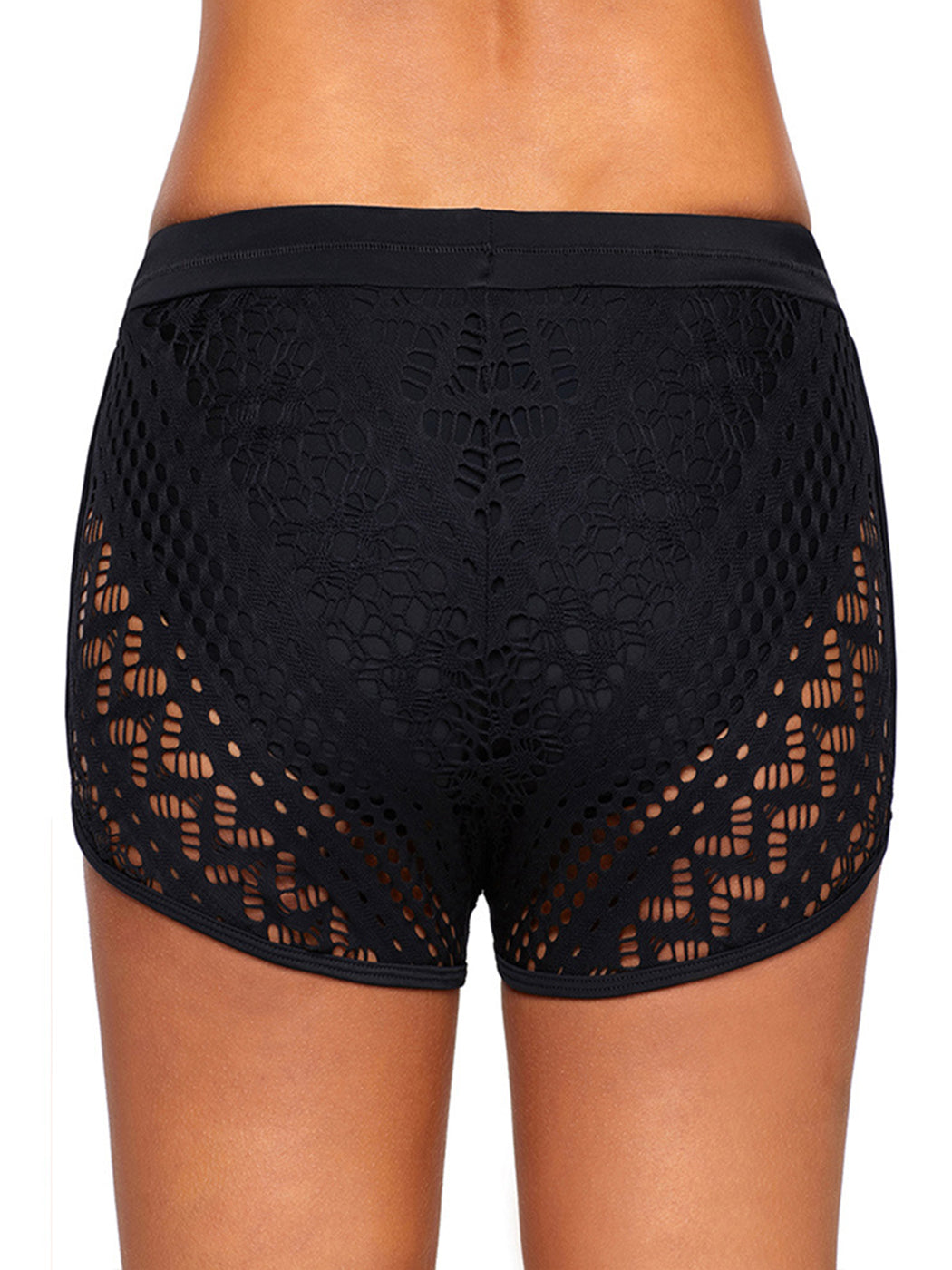 Womens Side Split Waistband Bokini Swim Lace Shorts with Panty Liner