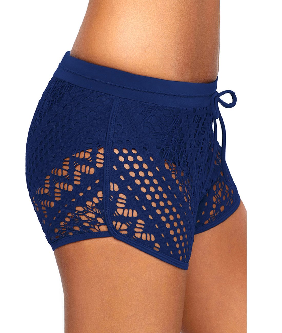Womens Side Split Waistband Bokini Swim Lace Shorts with Panty Liner