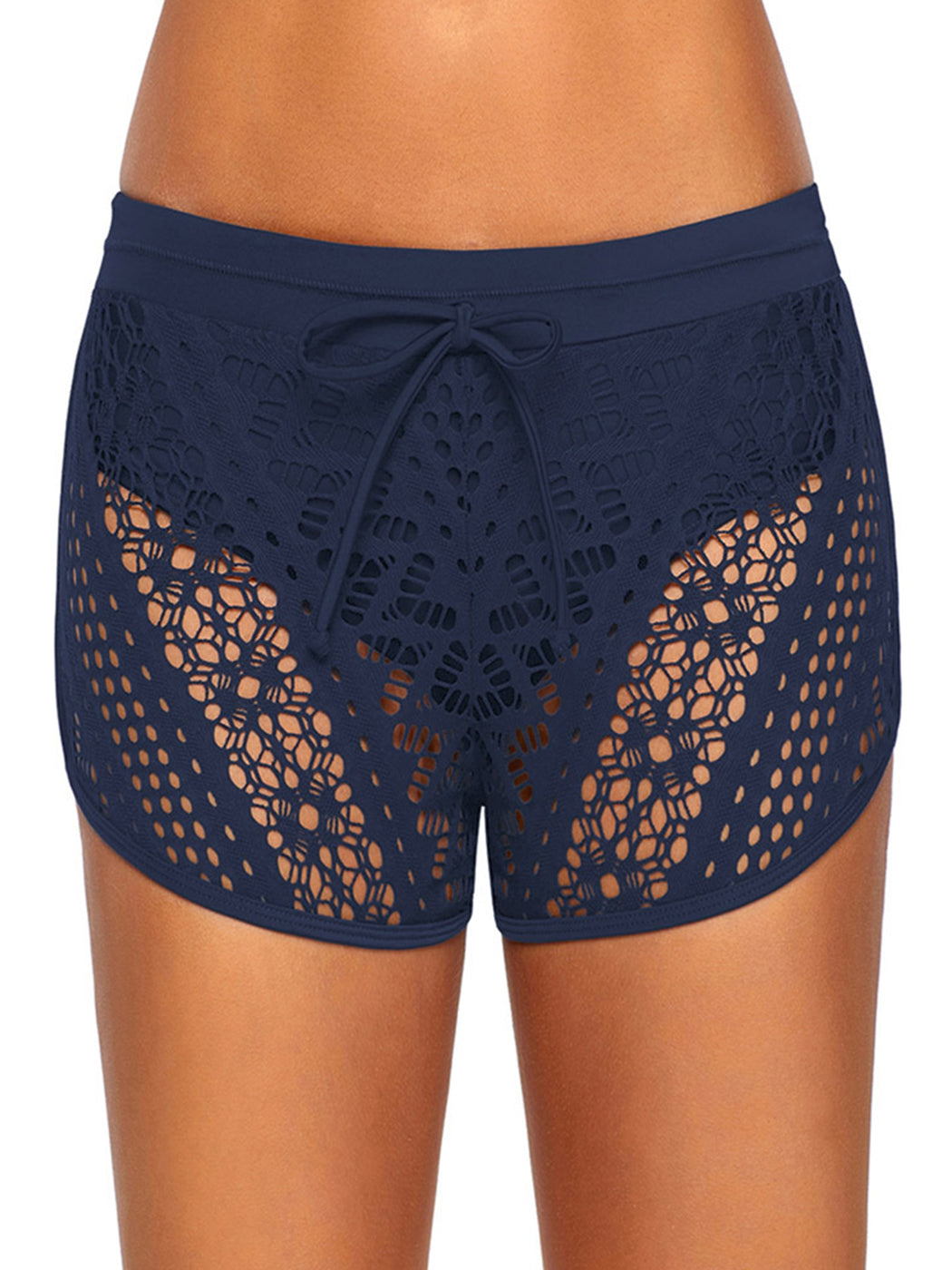 Womens Side Split Waistband Bokini Swim Lace Shorts with Panty Liner