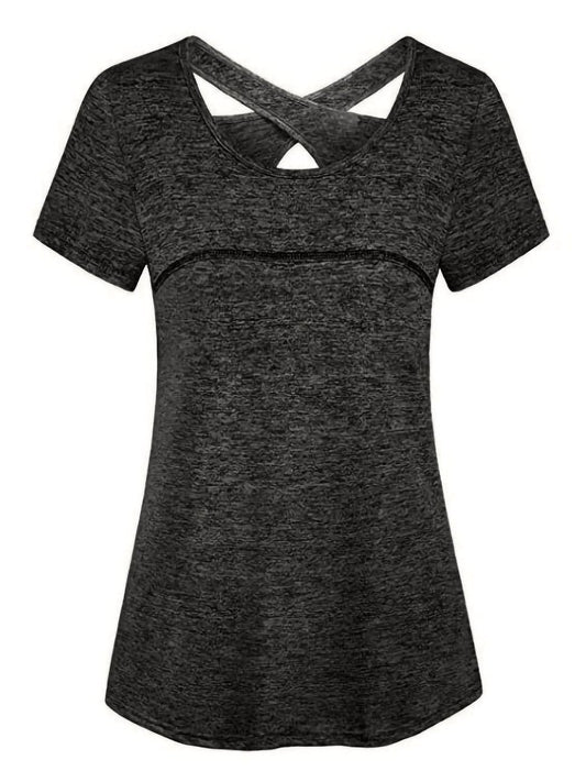 Camisetas de yoga de manga corta Ropa deportiva Entrenamientos para correr Camisetas deportivas con espalda cruzada