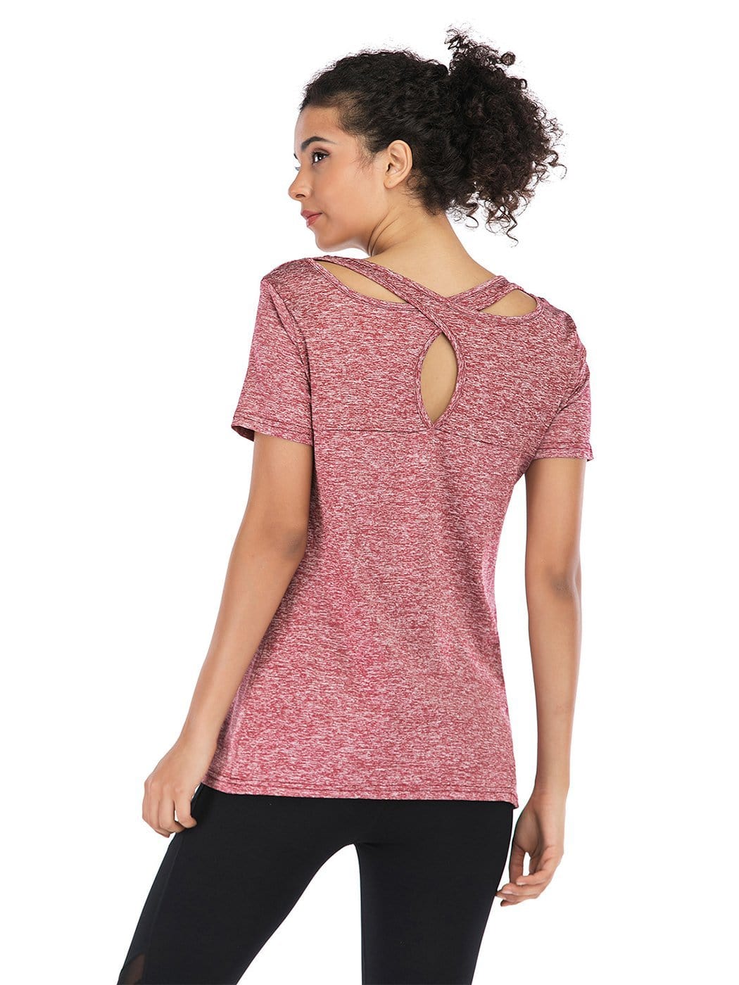 Camisetas de yoga de manga corta Ropa deportiva Entrenamientos para correr Camisetas deportivas con espalda cruzada