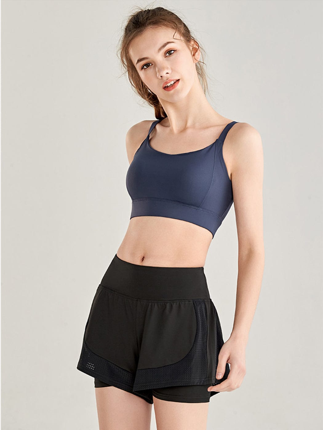 Pantalones cortos sueltos de secado rápido para correr, 2 en 1, para gimnasio