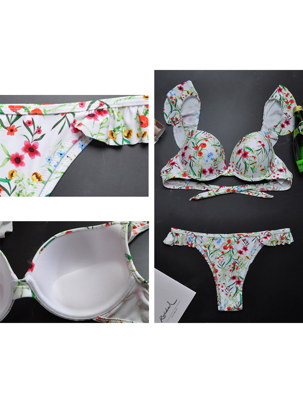 Conjunto de bikini de cintura baja con estampado floral y volantes de dos piezas