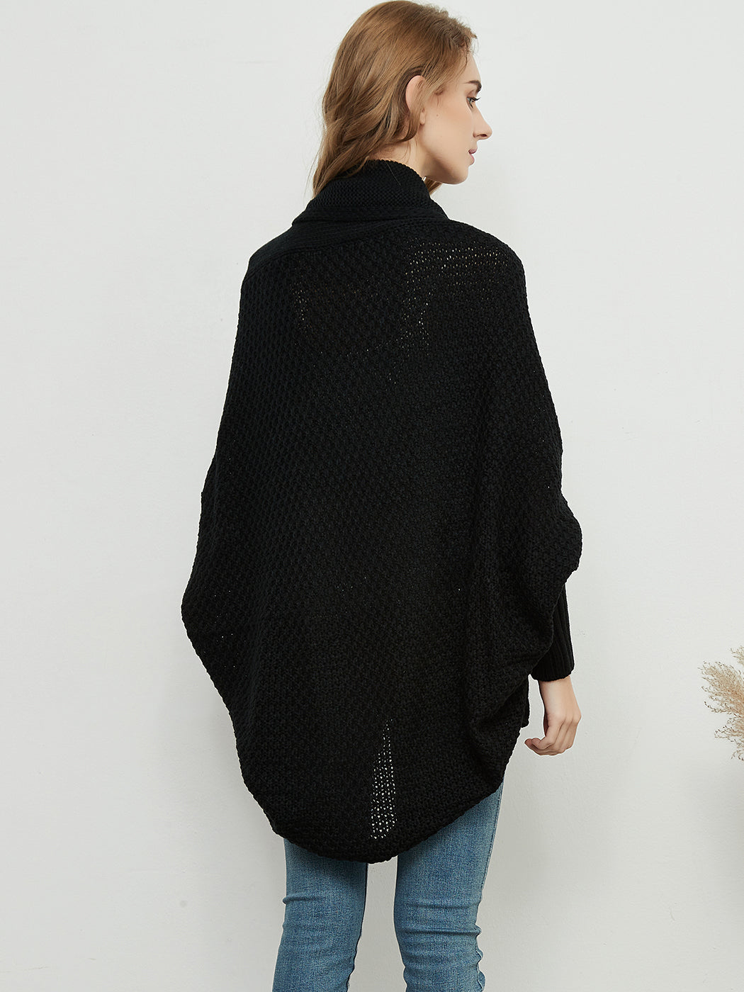 Women Batwing Sleeve Sweater Open Front Kimono Oversized Wrap Cardigan