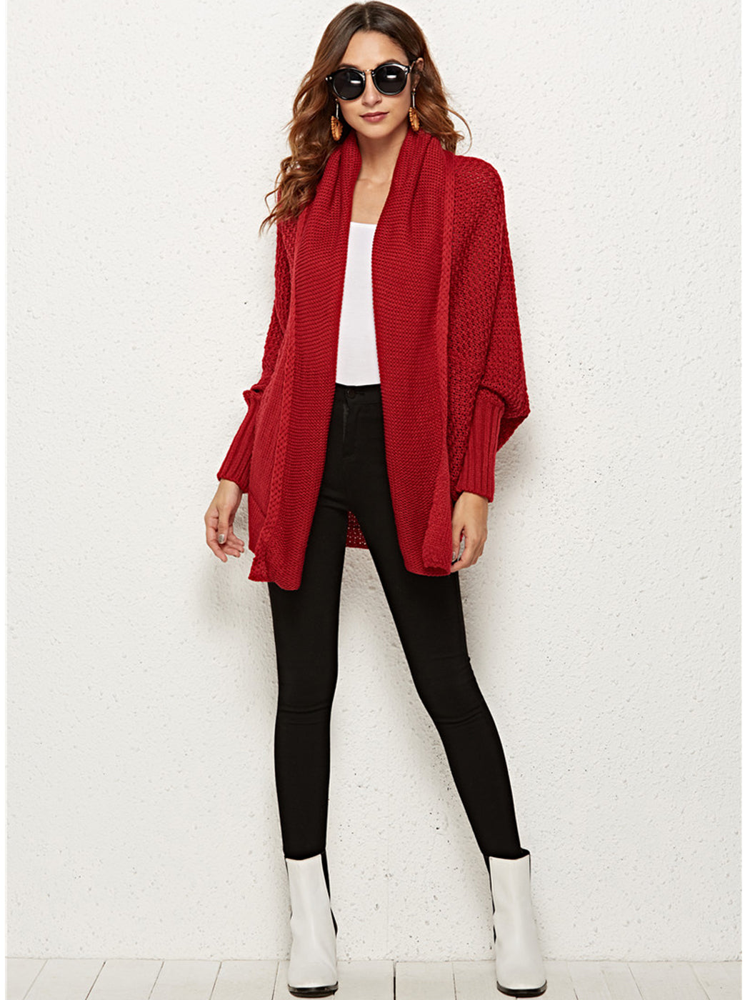 Women Batwing Sleeve Sweater Open Front Kimono Oversized Wrap Cardigan