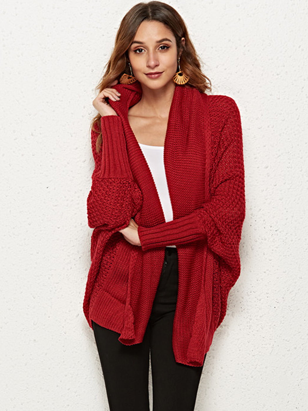 Women Batwing Sleeve Sweater Open Front Kimono Oversized Wrap Cardigan