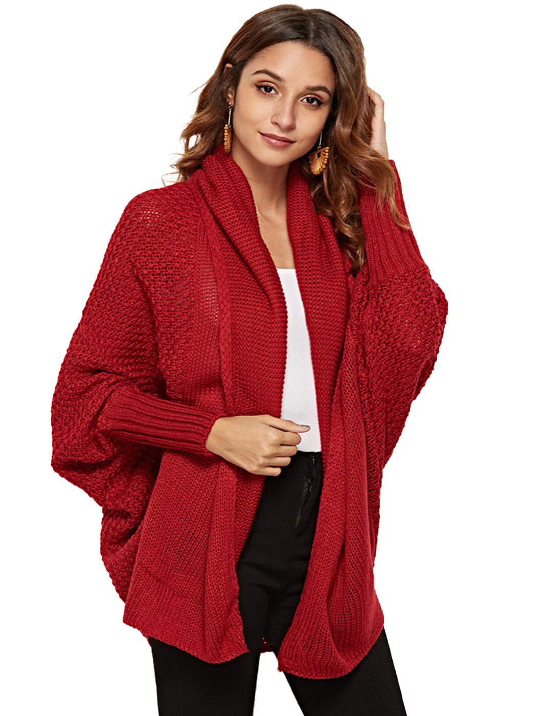 Women Batwing Sleeve Sweater Open Front Kimono Oversized Wrap Cardigan
