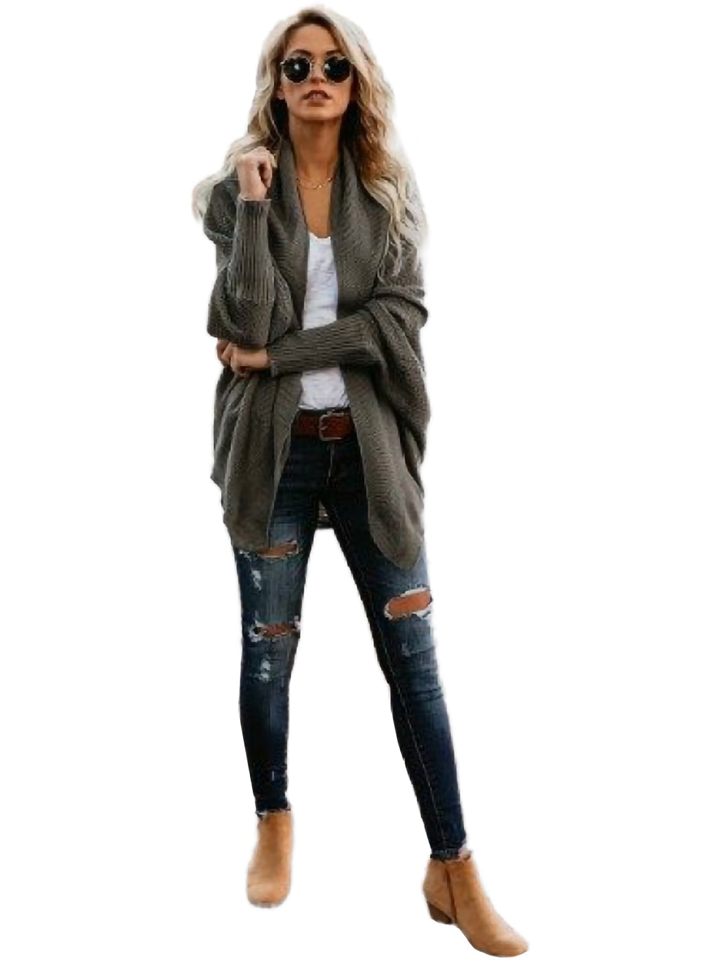 Women Batwing Sleeve Sweater Open Front Kimono Oversized Wrap Cardigan