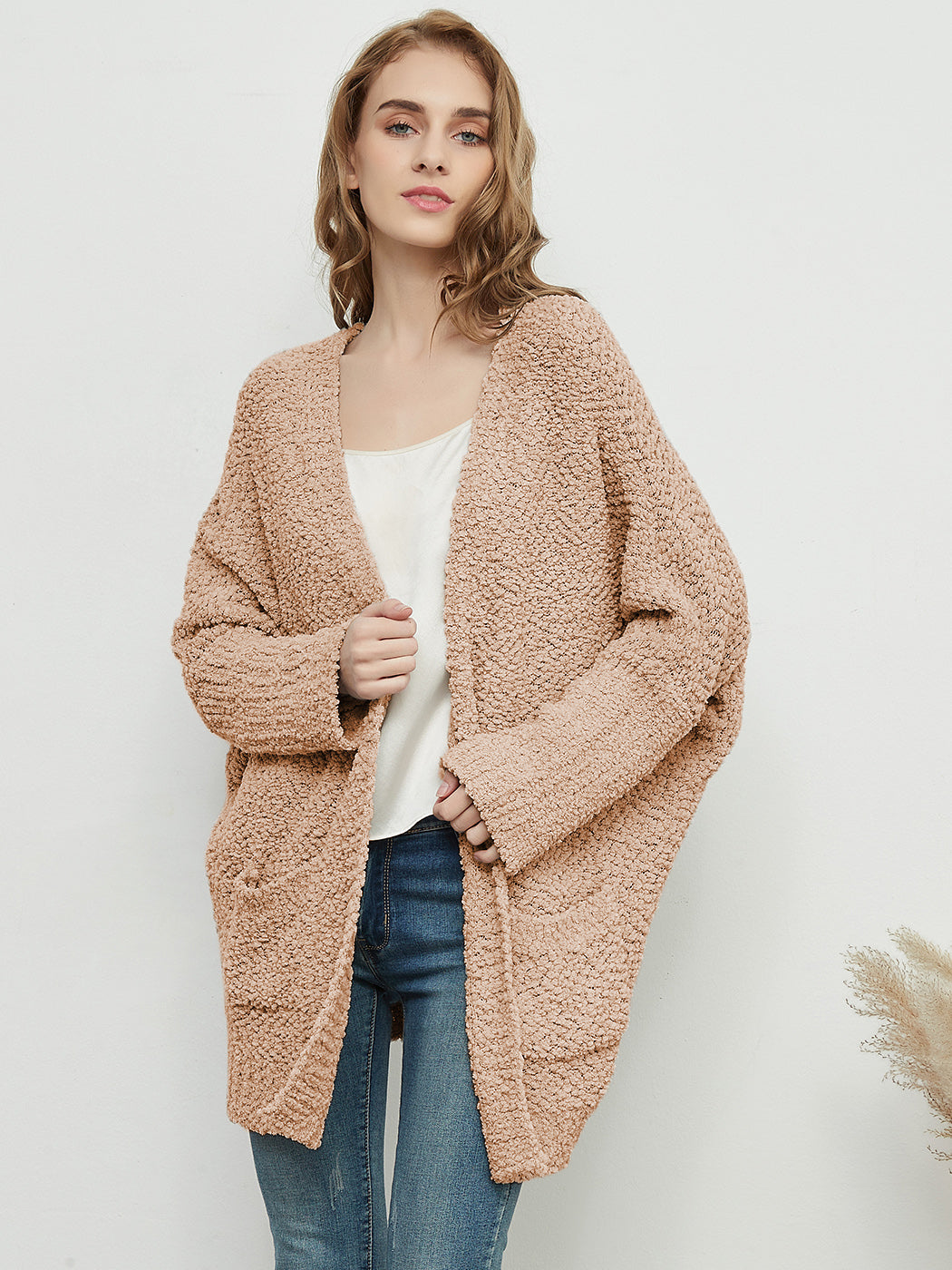 Fuzzy Chunky Cardigan Batwing Sleeve Lightweight duster Sherpa Slouchy Open Sweater Coat