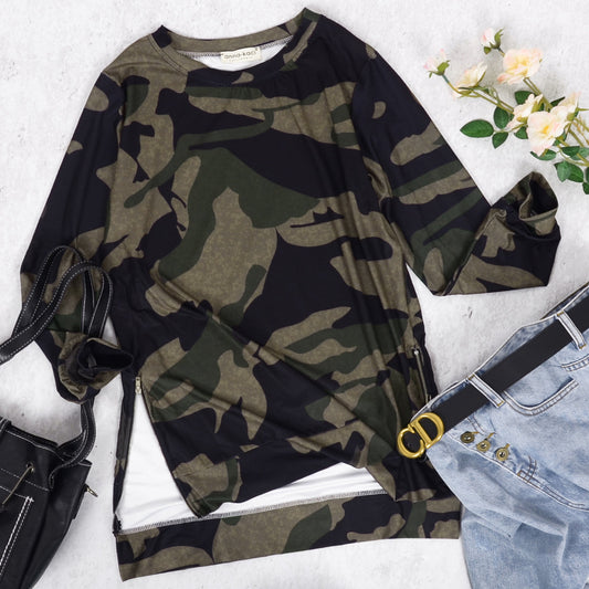 Anna-Kaci Women's Camouflage Long Sleeve Pullover Tunic Top Fall Crewneck Sweatshirts