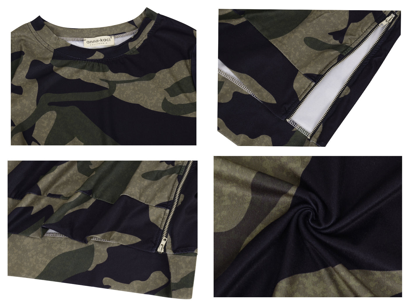 Sudadera tipo túnica con cuello redondo y mangas largas con estampado de camuflaje para mujer de Anna-Kaci