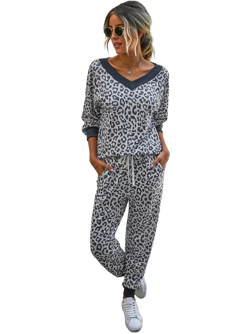 Conjunto de 2 piezas de top y pantalón con estampado de leopardo