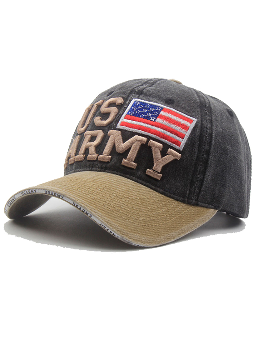 Gorra de béisbol ajustable de algodón con bordado de letras del ejército de EE. UU. con bandera estadounidense para hombres y mujeres