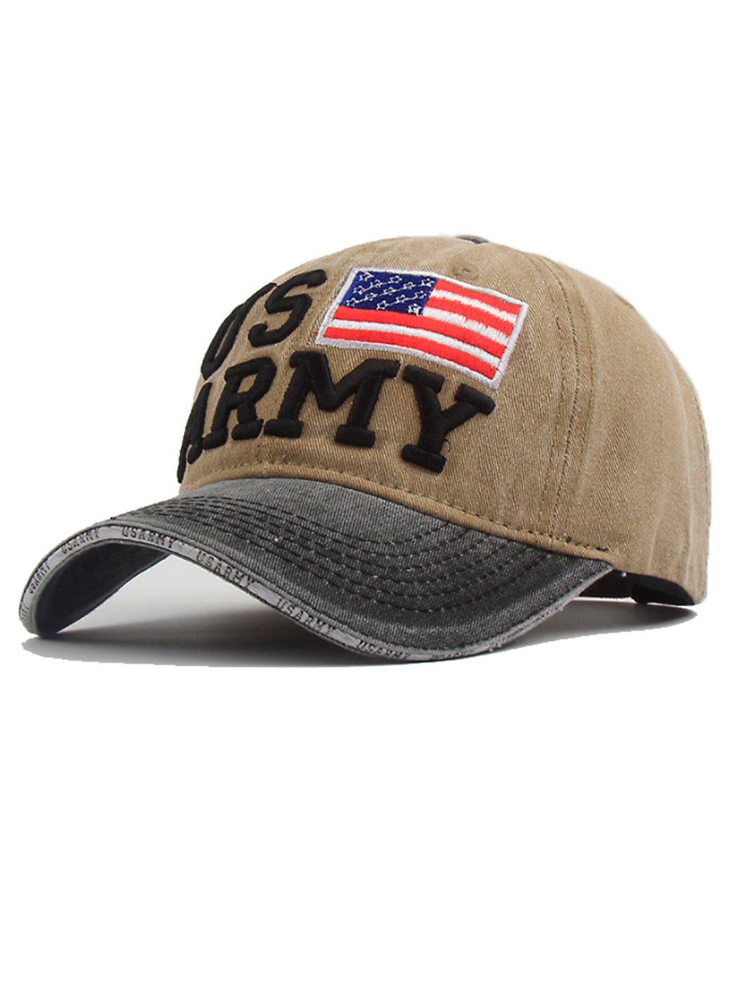 Gorra de béisbol ajustable de algodón con bordado de letras del ejército de EE. UU. con bandera estadounidense para hombres y mujeres