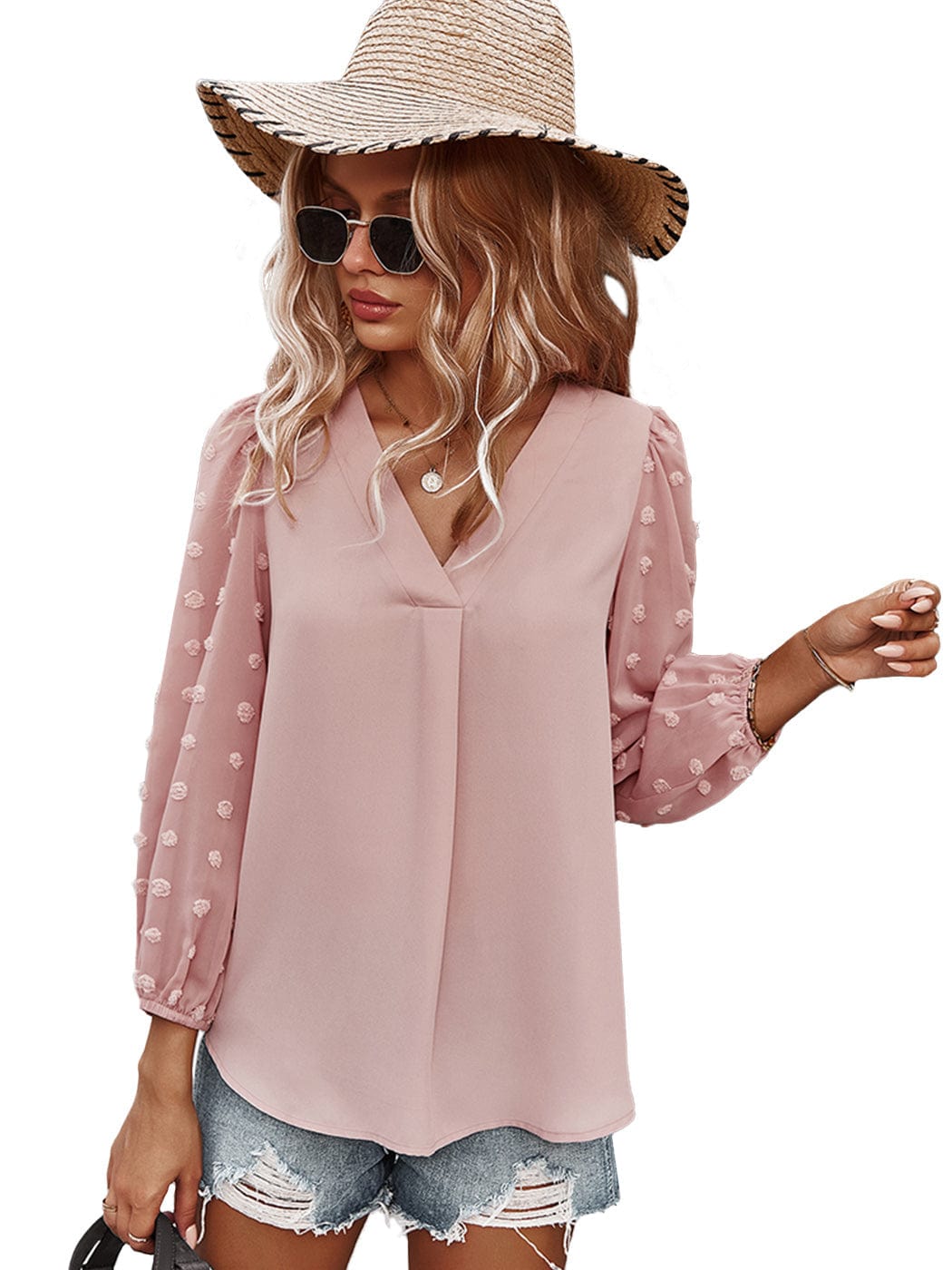Blusa de gasa con lunares suizos y manga larga
