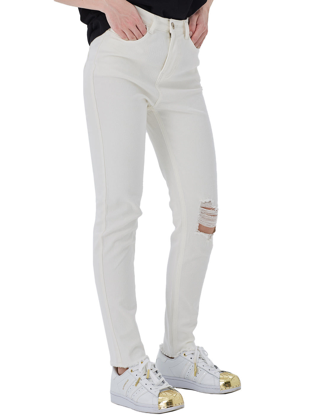 Pantalones vaqueros elásticos con tobillos rotos