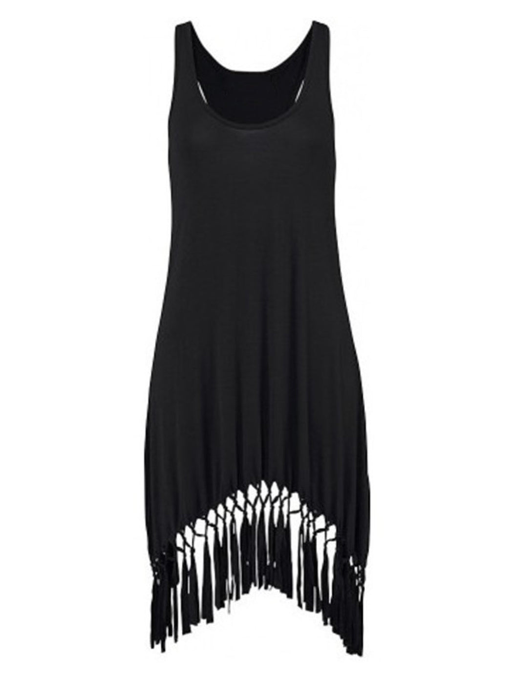 Vestido de verano sin mangas con borlas, informal, de color liso, estilo playero