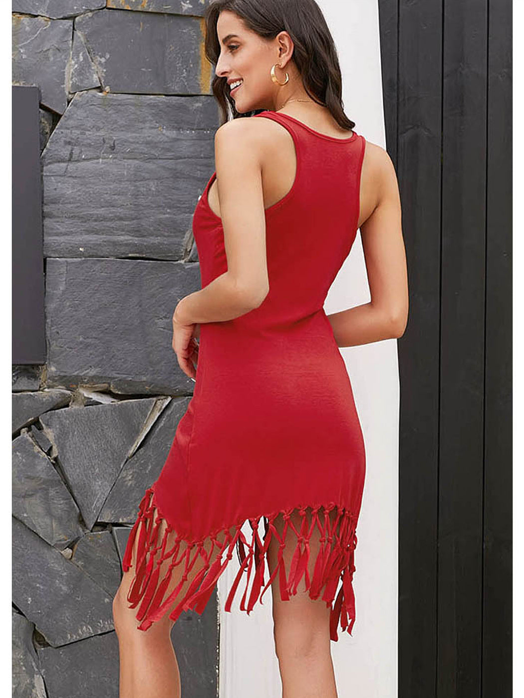 Vestido de verano sin mangas con borlas, informal, de color liso, estilo playero
