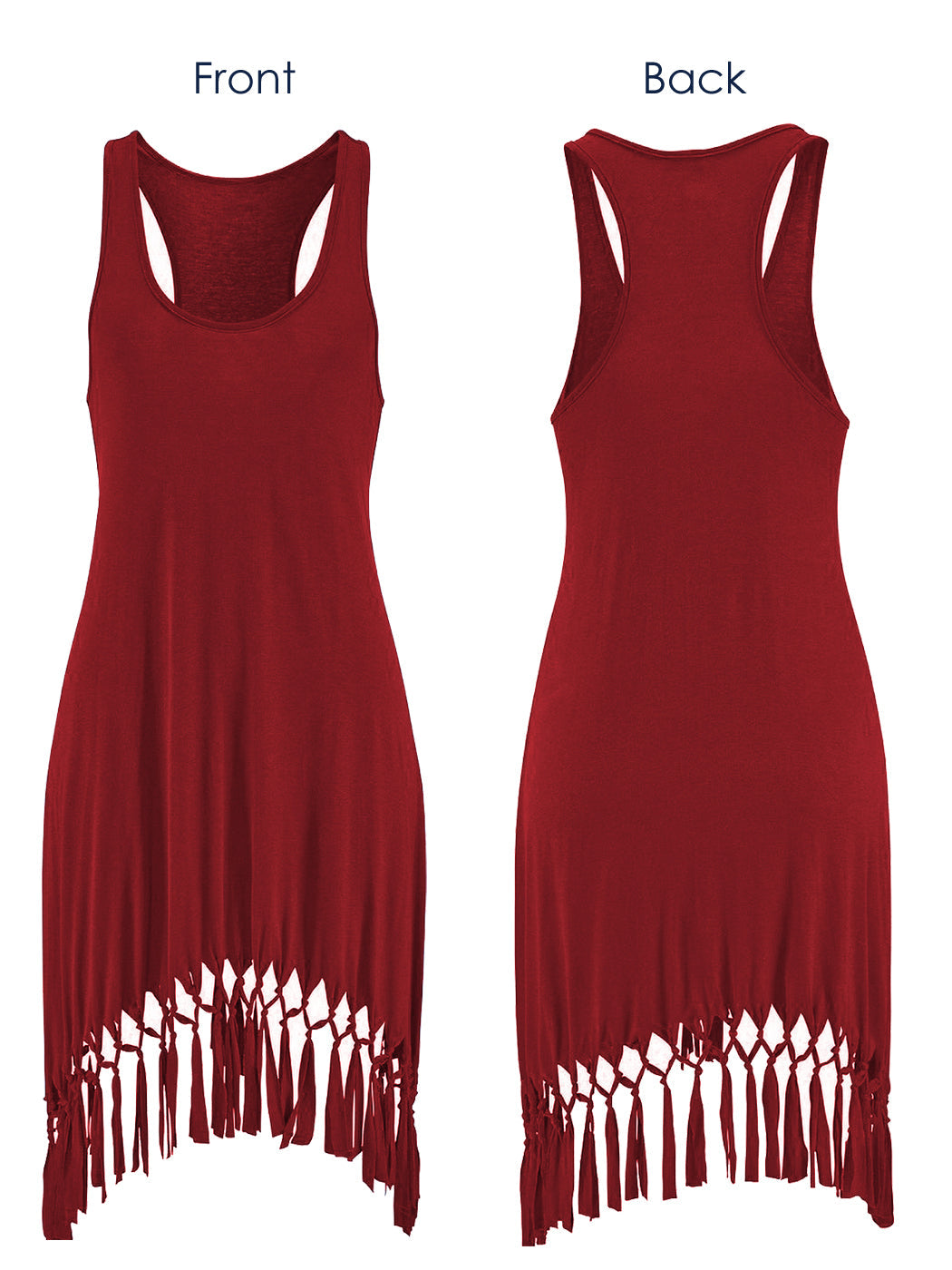 Vestido de verano sin mangas con borlas, informal, de color liso, estilo playero