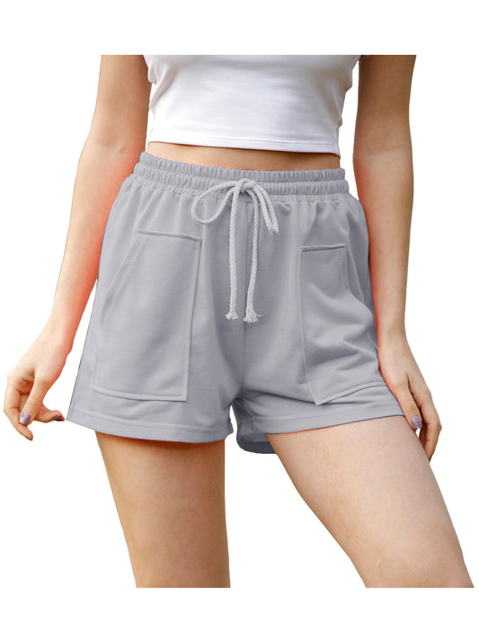 Pantalones cortos para correr, informales, holgados, lisos, con cordón, cintura elástica, bolsillos, pantalones cortos de playa de verano, pantalones de descanso
