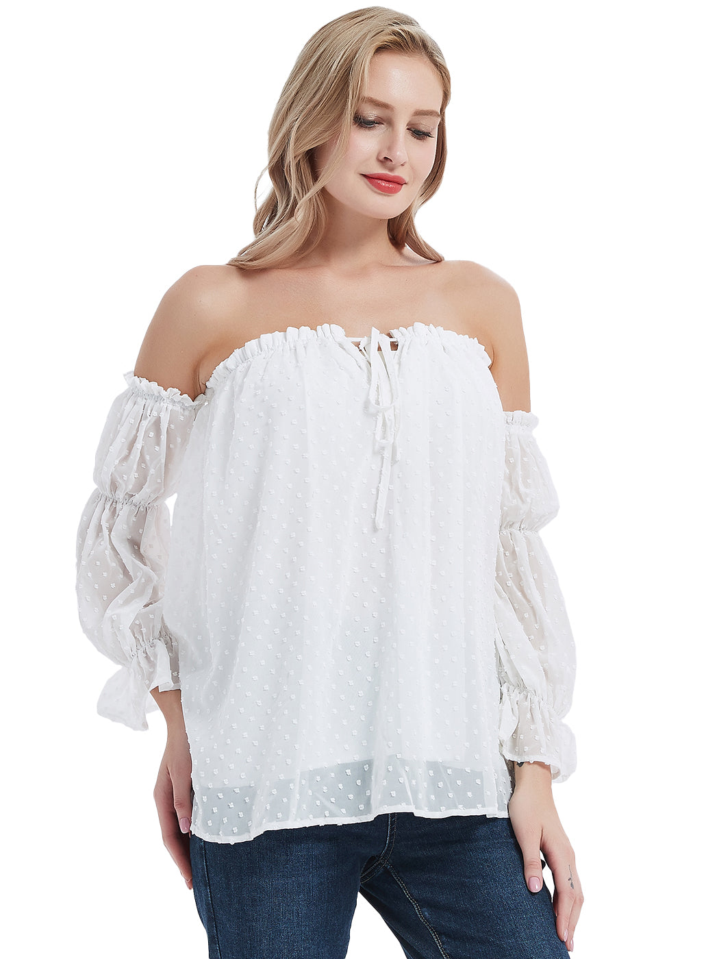 Blusa campesina de manga larga con hombros descubiertos y estilo bohemio semitransparente para mujer de Anna-Kaci