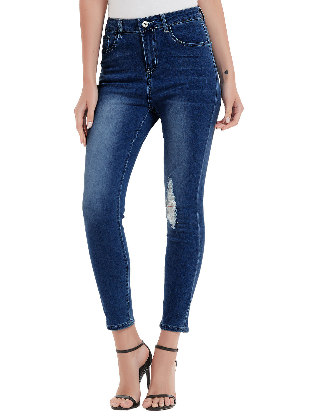 Pantalones vaqueros ajustados de cintura alta para mujer de Anna-Kaci, pantalones elásticos desgastados con rodillas rotas