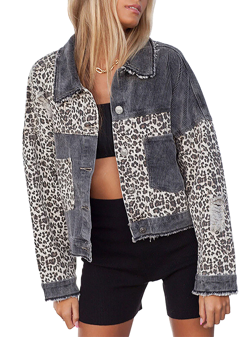 Leopard Print Crop Denim Shacket