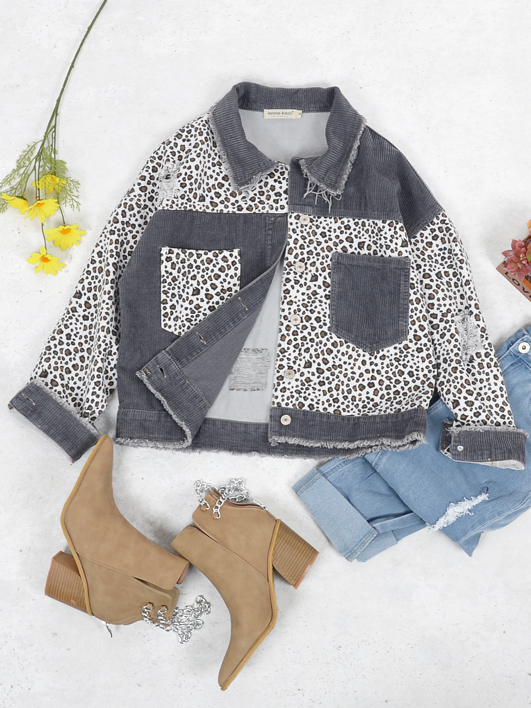 Leopard Print Crop Denim Shacket