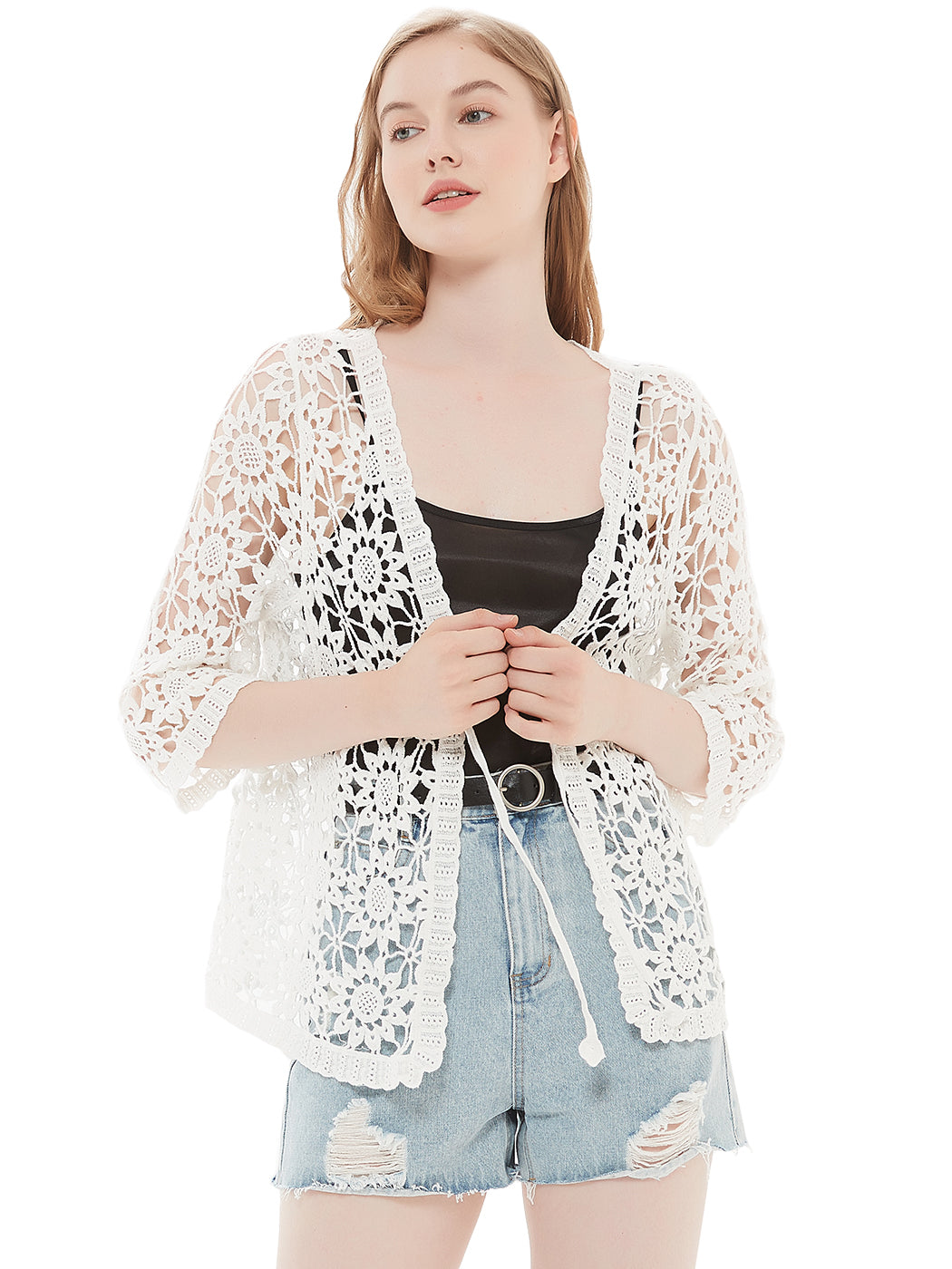 Floral Crochet Open Front Vest