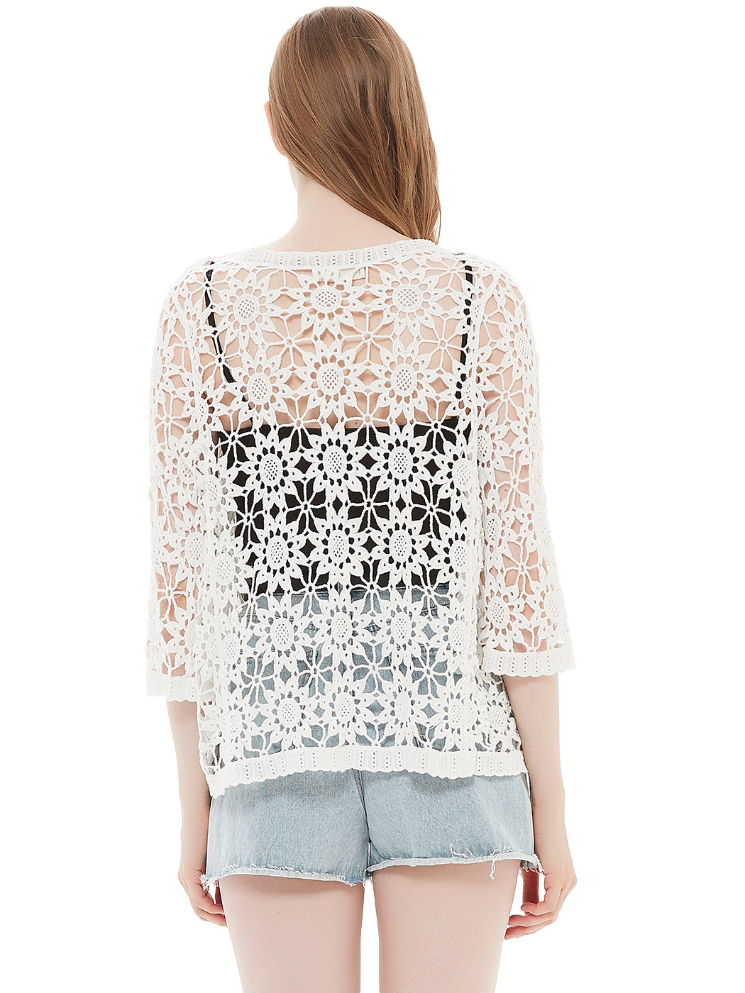 Floral Crochet Open Front Vest