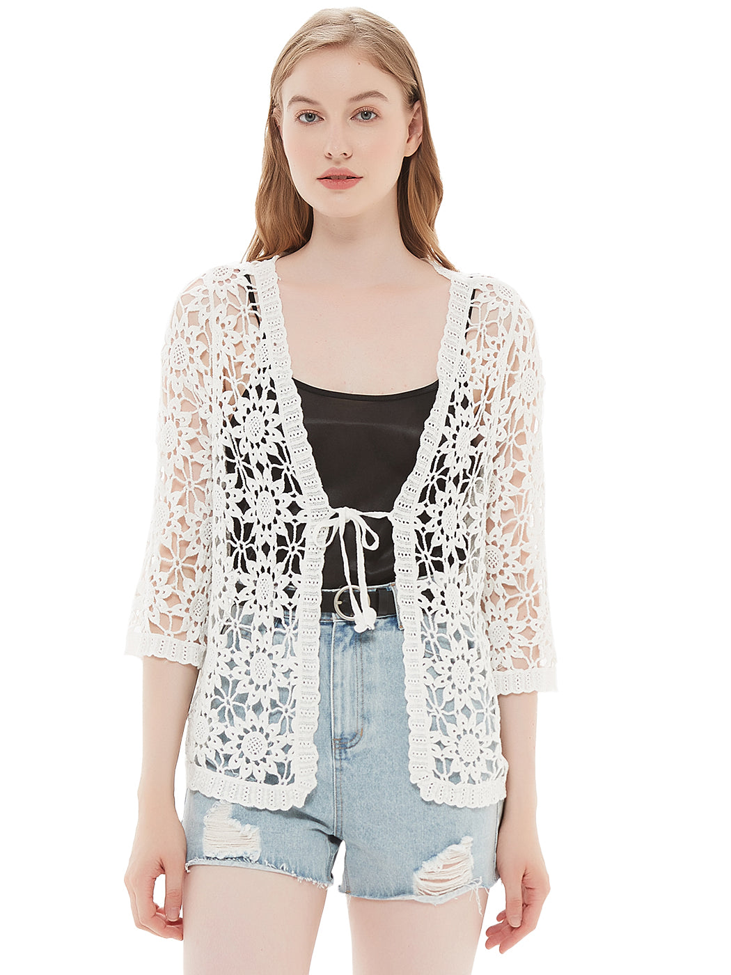 Floral Crochet Open Front Vest