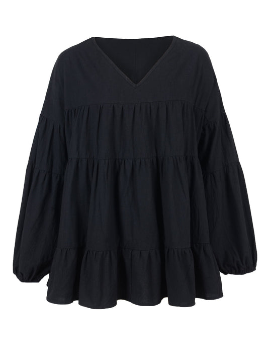 Blusas babydoll de gran tamaño con volantes y mangas farol para mujer de Anna-Kaci